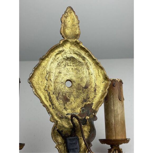 Antique Bronze Art Nouveau Double Arm Wall Sconce Light Fixture Victorian Gothic - Picture 7 of 8